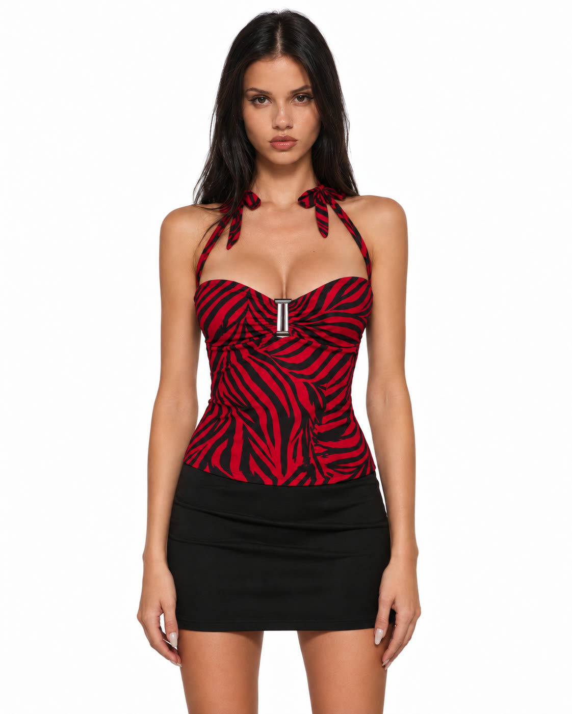 Black Mini Skirt, worn with the halter